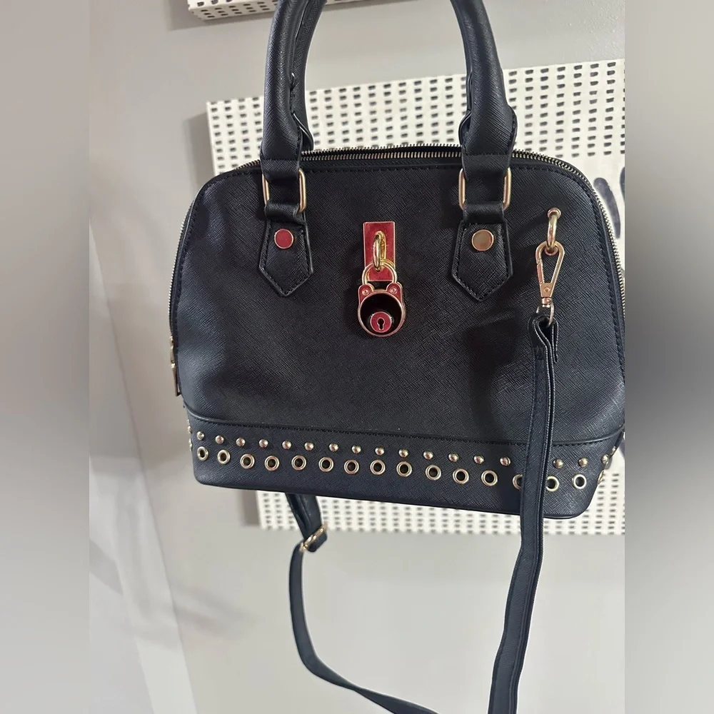 Black Handbag with Gold Accents - Picture 4 of 10